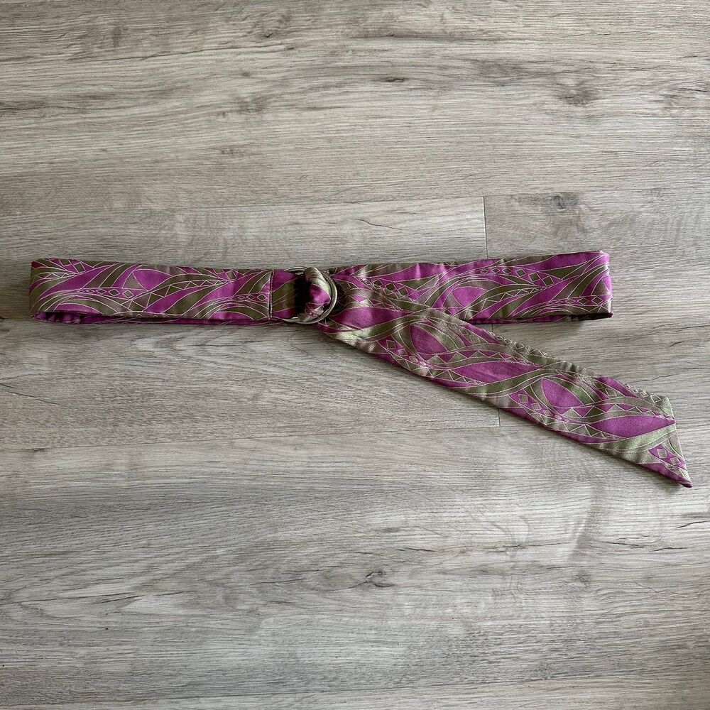 Silky Sash Geometric Print Art to Wear Belt Orchid Pink & Botanical Green